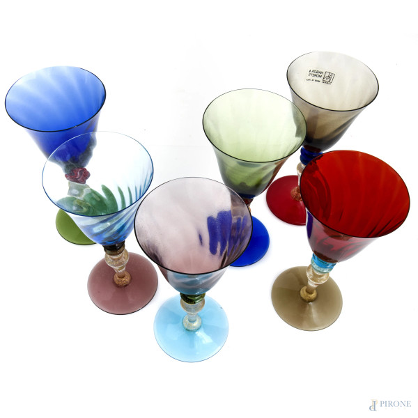 Sei calici Nason&Moretti Murano Mod. Sandra, colore arlecchino, altezza cm 17