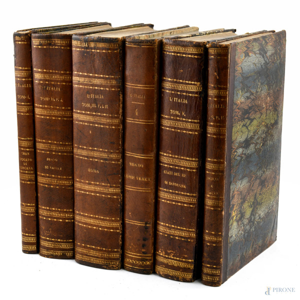 L'Italia, 6 voll. (tomi I-V), Torino 1834-1838, segni di usura, foxing, lacerazioni, mancanze, difetti)