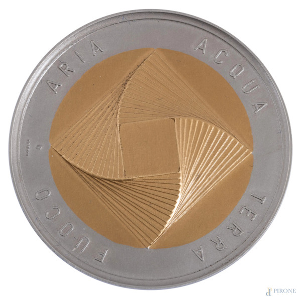 Mario Ceroli x Italstat, Moneta bimetallica in cupronichel e bronzital, diametro cm 5