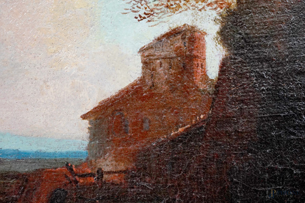 Scuola italiana del XVIII secolo, Paesaggio con figura; Paesaggio con torrente e figura, cm 23,5x...