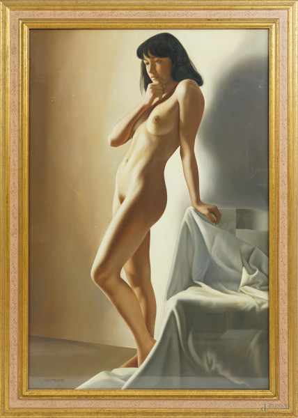 Luciano Ventrone - Nudo femminile, tecnica mista su tela, cm 90x60, entro cornice