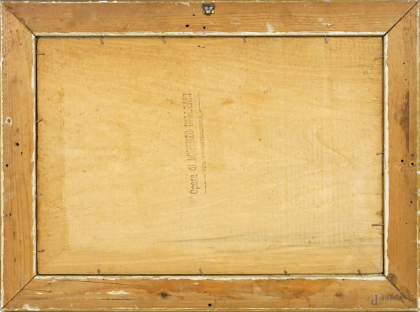 Paesaggio, bozzetto realizzato ad olio su tavola, cm 31x45, entro cornice.