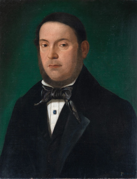 Ritratto di nobiluomo, XX secolo, olio su tela, cm 57,5x44,5, (lievi abrasioni)