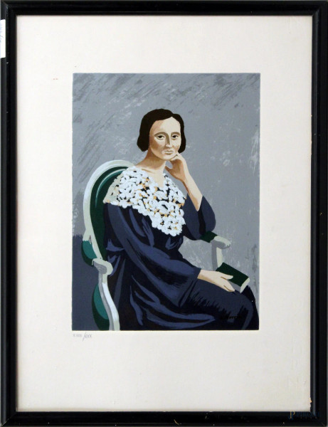 Ritratto di nobildonna, serigrafia 25x18 cm, entro cornice firmato Gino Severini