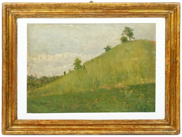 Colli, olio su compensato, cm 25x35, siglato F.P., entro cornice.