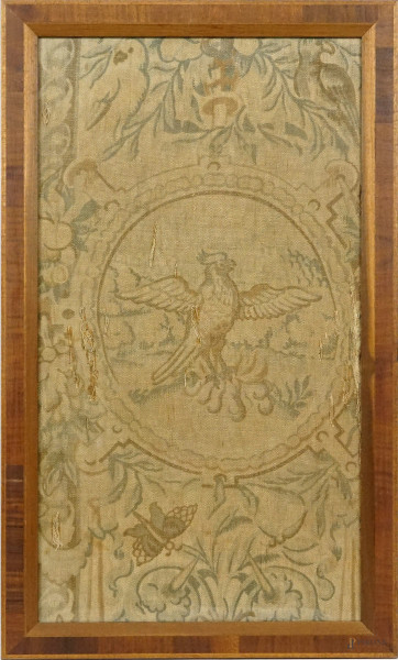 Succo d'erba raffigurante volatili, XIX secolo, cm 65x35,5, entro cornice, (difetti)