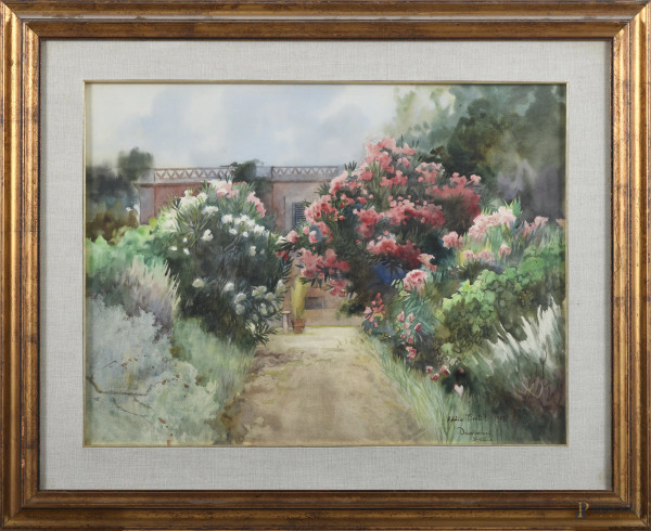 Dante Ricci - "Addio Tivoli", acquerello, cm 62,5x78,5  compreso passepartout, entro cornice, titolato, firmato e datato "Roma 1939" in basso a destra, entro cornice, (supporto lievemente imbarcato). 