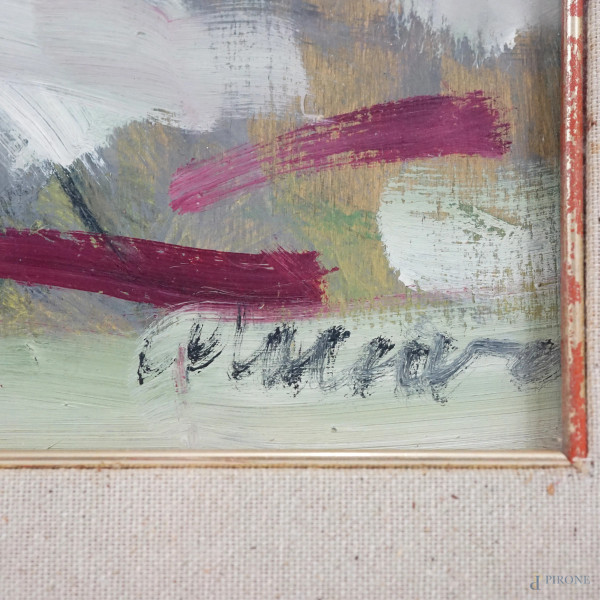 Quattro uomini e una donna, olio su compensato, firmato in basso a destra Maccari, cm 52x76, entr...