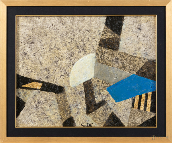 Astratto, XX secolo, acrilico su tela, cm 40x50, firmato in basso, entro cornice