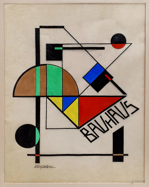 Artista del Novecento seguace del Bauhaus e del Movimento Moderno, Composizione geometrica, tecnica mista su carta, cm 38x28, firmato Otto G&#252;nter