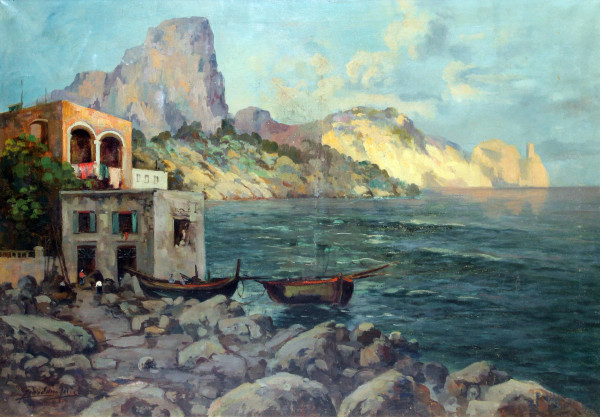 Costiera amalfitana, olio su tela cm 70x100, recante firma Felice Giordano.