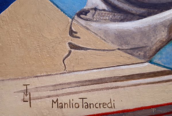 Manlio Tancredi (XX sec.) Capitano Bruno Mussolini aviatore ardimentoso, aeropittura a tecnica mi...