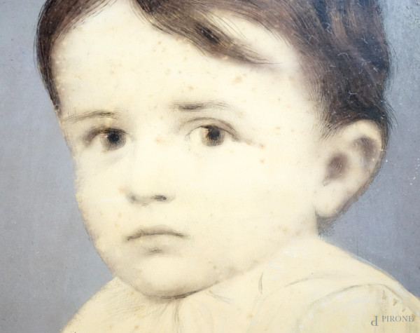 Ritratto di fanciullo, tecnica mista su carta, misure compreso passepartout cm 55x43,5, entro cor...