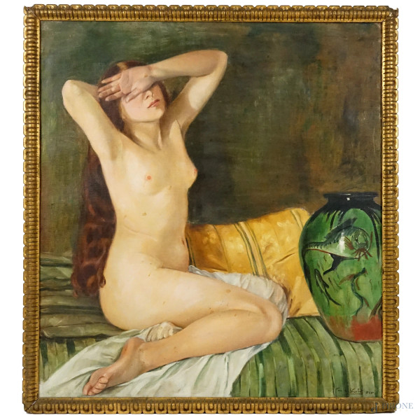 Tina De Strobel - Nudo di donna, olio su tela, cm 96x86, entro cornice