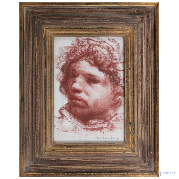 Pietro Annigoni(1910-1988), Ritratto, pastello grasso su carta, cm 29x19 firmato in basso a destra, entro cornice