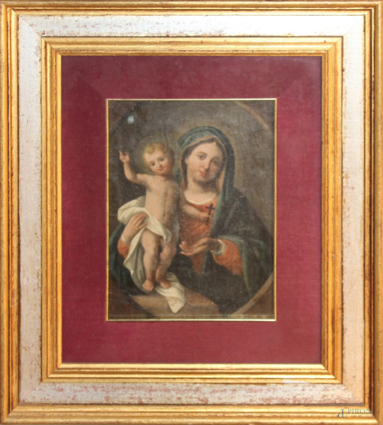 Madonna con Bambinello, olio su tela, cm 30x22, fine XVII sec., entro cornice.