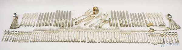 Servizio di posate in argento, XX secolo, peso netto gr. 6760