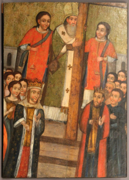 Icona raffigurante Santo con il re e la regina, olio su tavola, cm 77x54, Europa dell&#39;est, XVIII sec.