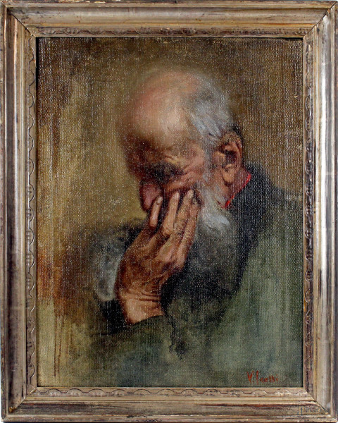 Ritratto d'uomo, olio su tela, cm 57x44, firmato,entro cornice.