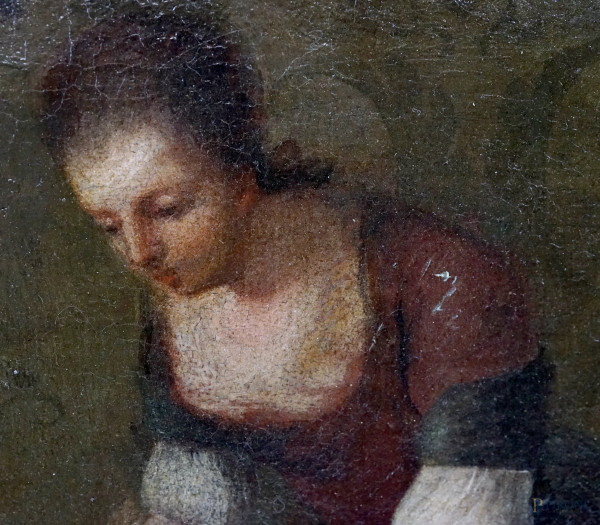 Cerchia di Pietro Longhi (Venezia, 1701 - 1785), La toeletta mattutina, olio su tela, cm 47x70