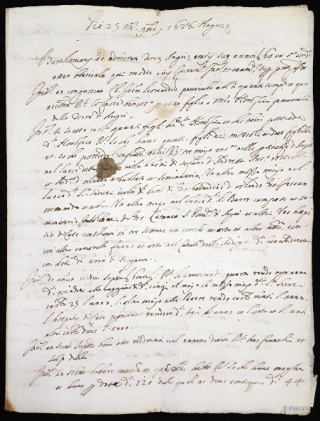 Antico manoscritto del 1658 su carta vergata e filigranata