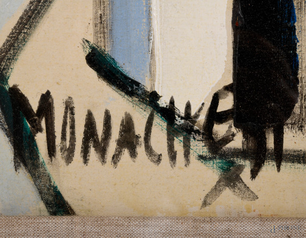 Sante Monachesi (1910-1991), Tetti di Parigi, acrilico su tela, cm 70x50 entro cornice