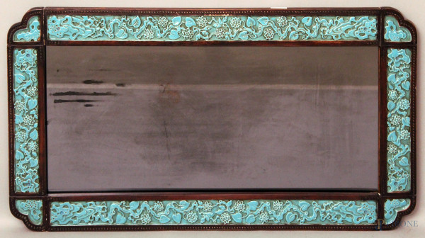 Specchiera di linea rettangolare in maiolica color turchese, 51x94 cm