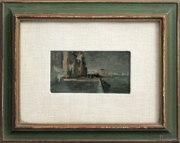 Scorcio di Venezia, olio su tavoletta, cm 7,5 x 14, entro cornice.