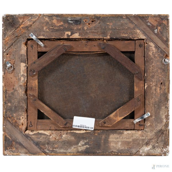 Natura morta con frutta e taralli, XVIII-XIX secolo, olio su tela, cm 25x31,5, entro cornice, (so...