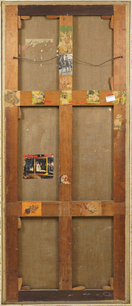 Il gioco dell'aquilone, XIX secolo, olio su tela, cm 190x81, entro cornice, (difetti)