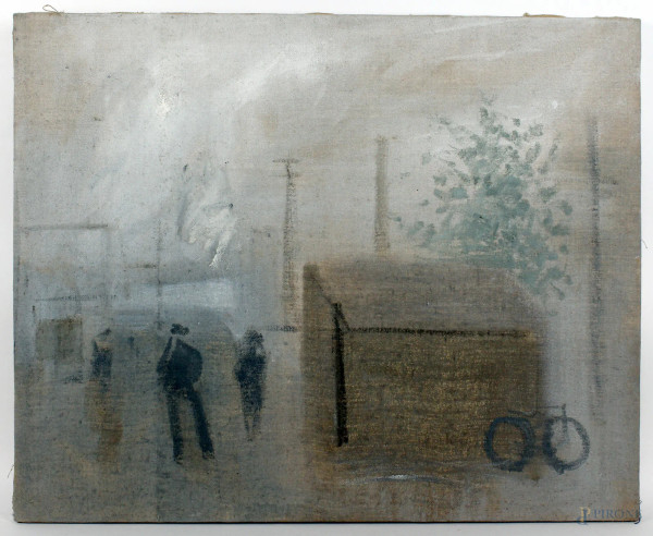 Franco Villoresi - Paesaggio con figure, olio su tela, cm. 50x61