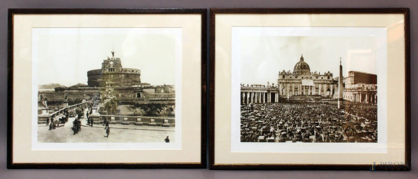 Coppia stampe, raffiguranti foto di Roma, cm. 41x51, entro cornici.
