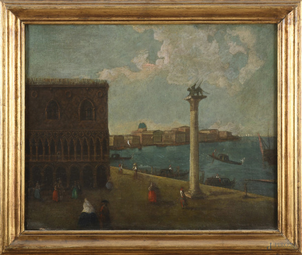 Veduta da Piazza San Marco, XIX secolo, olio su tela, cm 45x56, entro cornice, (craquelure, segni di usura)