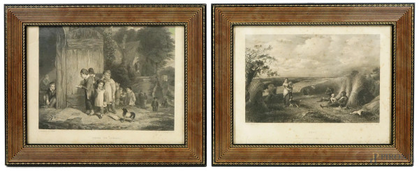 "Going to school" e "Rest", coppia di stampe, cm 22x30, fine XIX secolo, entro cornici