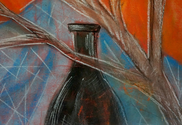 Natura morta, gessetti su carta, firmato in basso a destra, sec. XX, cm 49,5x40,5, entro cornice....