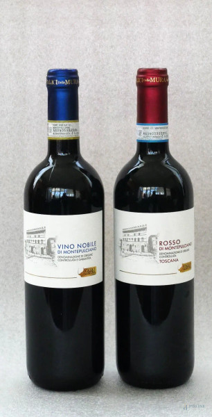 Lotto di due bottiglie di vino Nobile e Rosso di Montepulciano