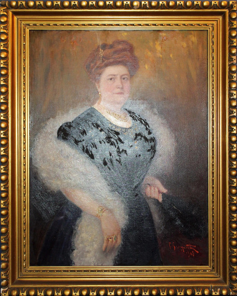 Pietro Scoppetta - Ritratto di nobil donna, olio su tela 100x75 cm, entro cornice.