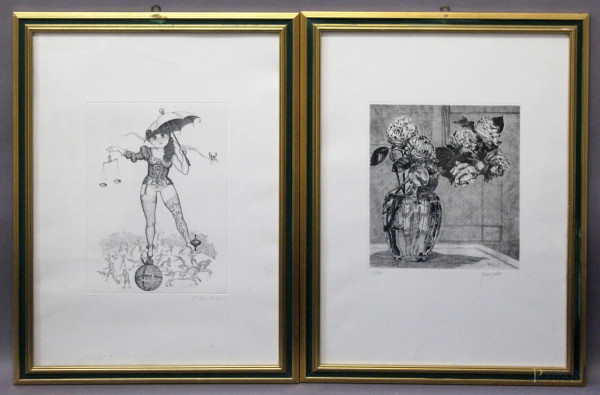 Lotto composto da due litografie diverse, cm 50 x 70, entro cornici.