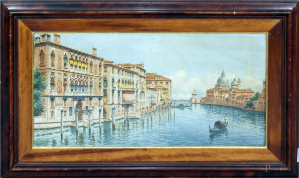 Emanuele Brugnoli - Scorcio di Canal Grande, acquarello su carta, cm. 31x61, entro cornice.