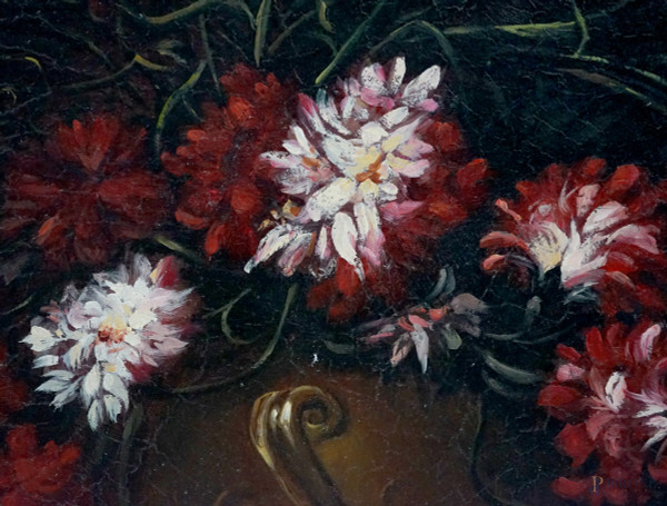 Natura morta con vaso di fiori, olio su tela, XX secolo, cm 60.4x45, entro cornice