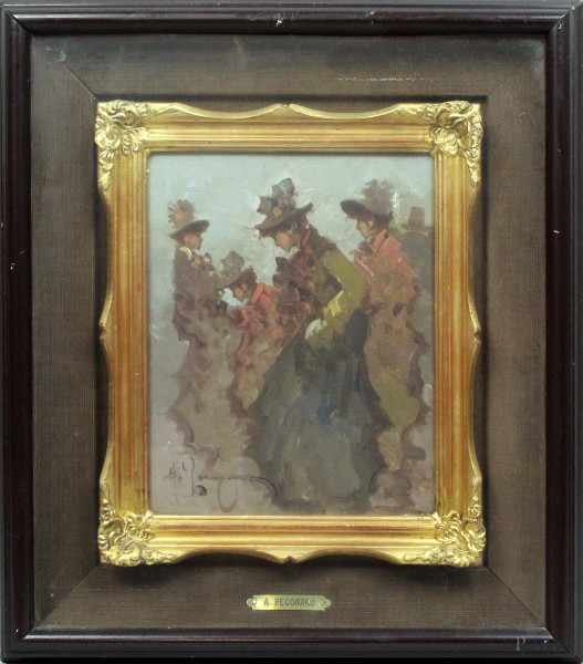 Antonio Pecoraro - Donne, olio su tela, cm. 25x20, entro cornice.