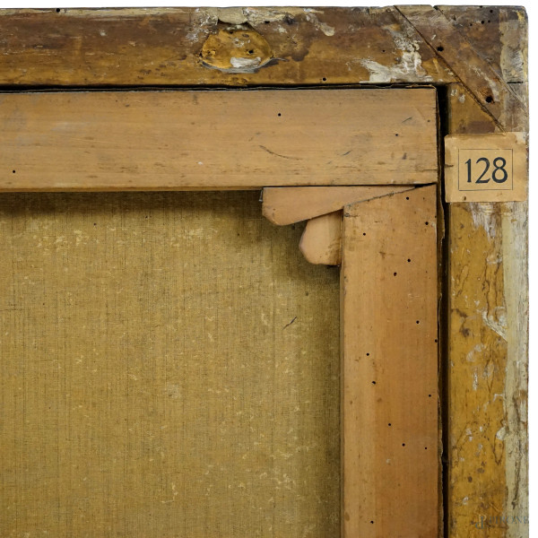Natura morta- cacciagione, olio su tela, cm 63x75,5, entro cornice.