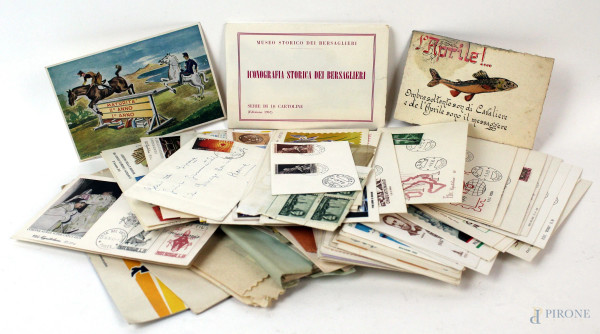 Lotto di varie lettere, buste, cartoline postali e francobolli viaggiati, (difetti).