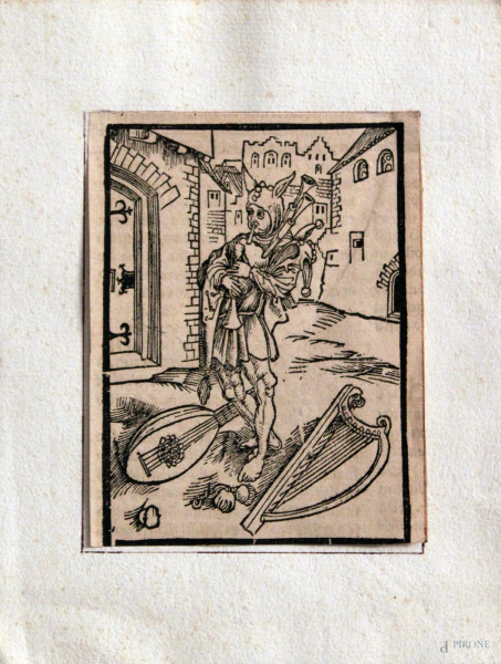 Piccola incisione tedesca del XVII sec., cm 9 x 12.