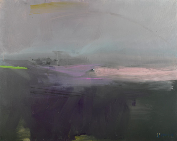 Klaus Karl Mehrkens, (1955-) Paesaggio, acrilico su tela, cm 80x100, firmato e datato "2012" al retro