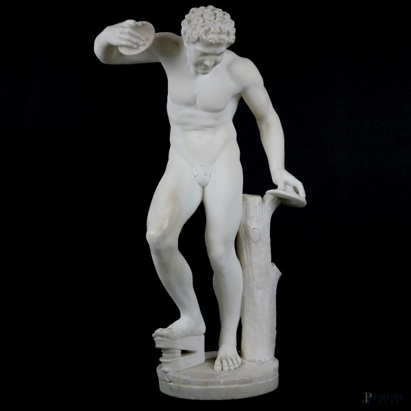 Emilio Zocchi - Fauno danzante detto "de Medici", scultura in marmo, cm h 61, (difetti,mancanze).