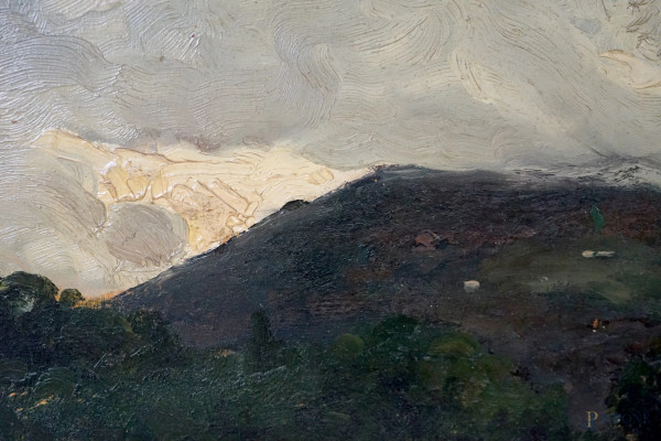 Paesaggio, olio su tavola, cm 25x37, datato, entro cornice.
