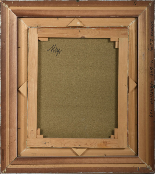 Sandro Lupi, Scorcio di paese, olio su tela, cm 60x50, firmato in basso a destra, entro cornice