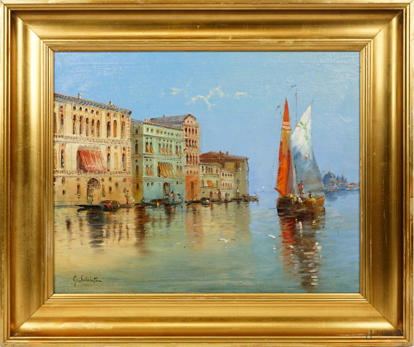 Scorcio di Venezia, olio su tela, firmato, cm 40,5x50,5, entro cornice