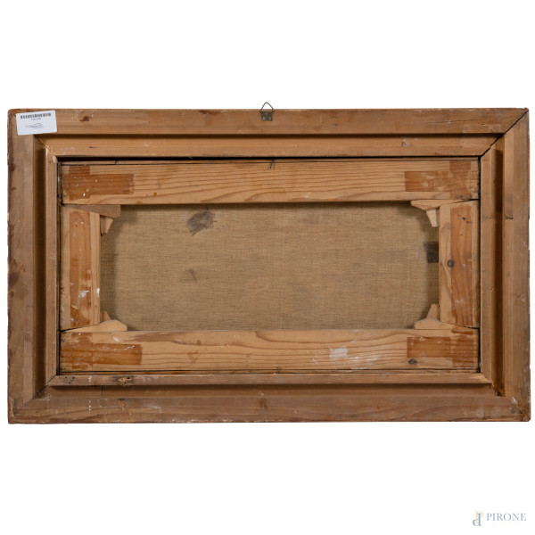 Rose, olio su tela ,cm 30x61, firmato e datato "1930" in basso a destra, entro cornice